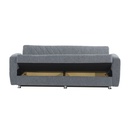 Divano letto 3 posti in tessuto grigio con contenitore 214x80xH.83 cm