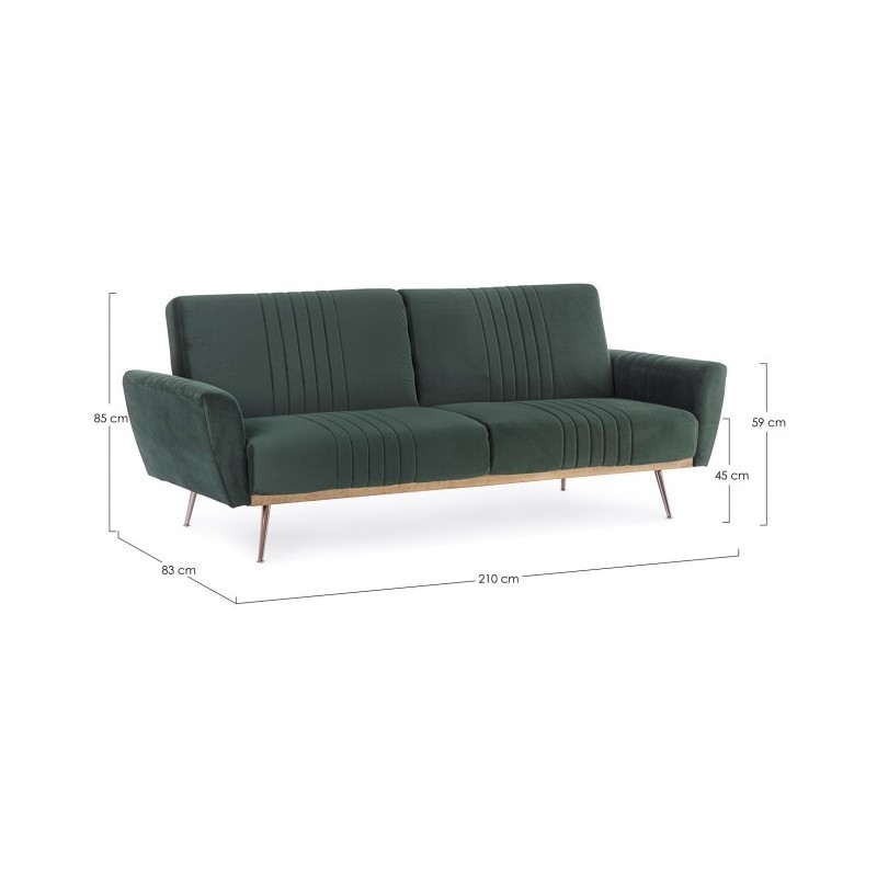 Divano letto tre posti in velluto Verde Scuro JOHNNY 210x83x h85 cm