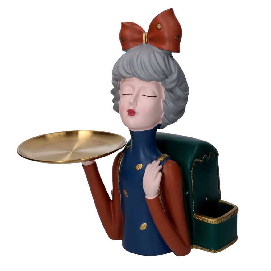 Donna resina svuotatasche vassio e fiocco marrone cm 23x20h36