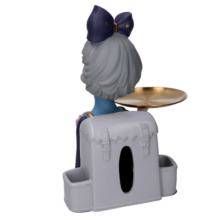 Donna resina svuotatasche vassoio e fiocco blu cm 23x20h36