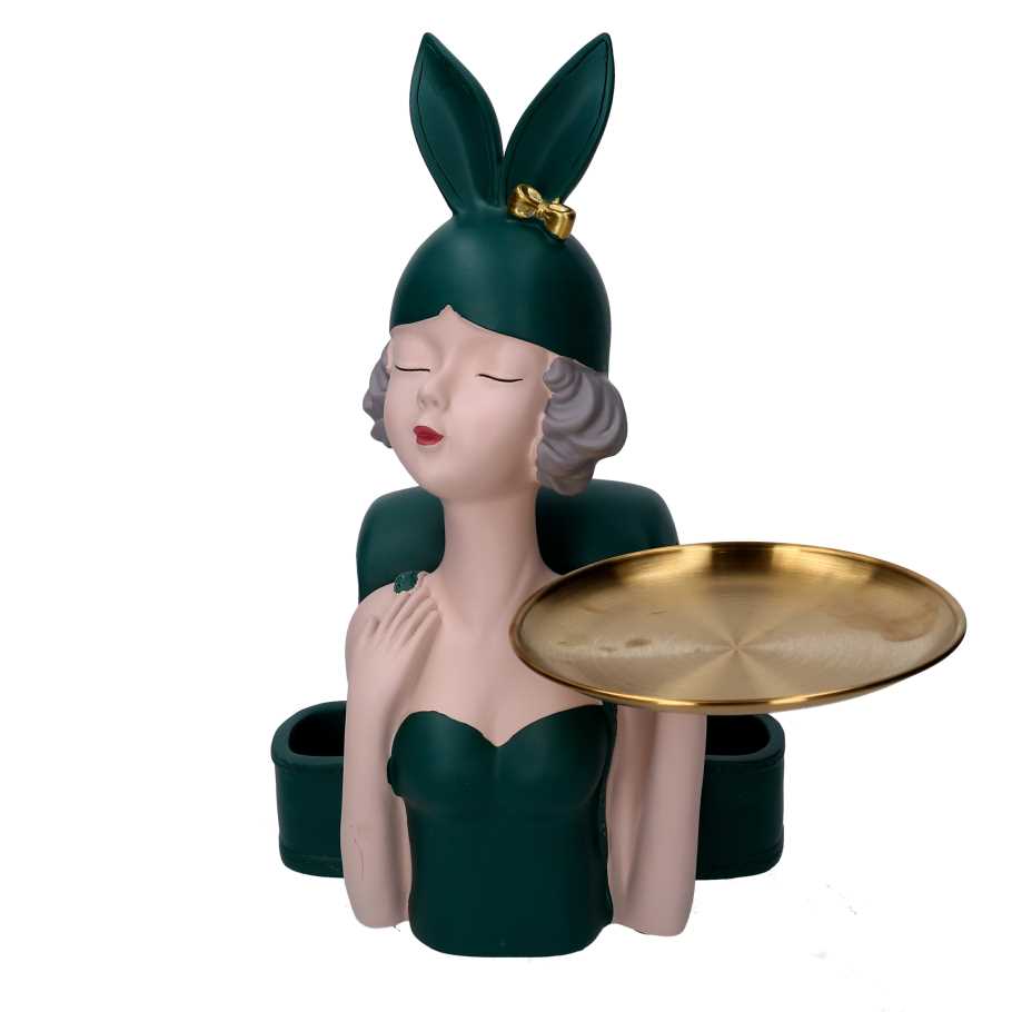 Donna resina svuotatasche vassoio e scatola verde cm 23x20h36