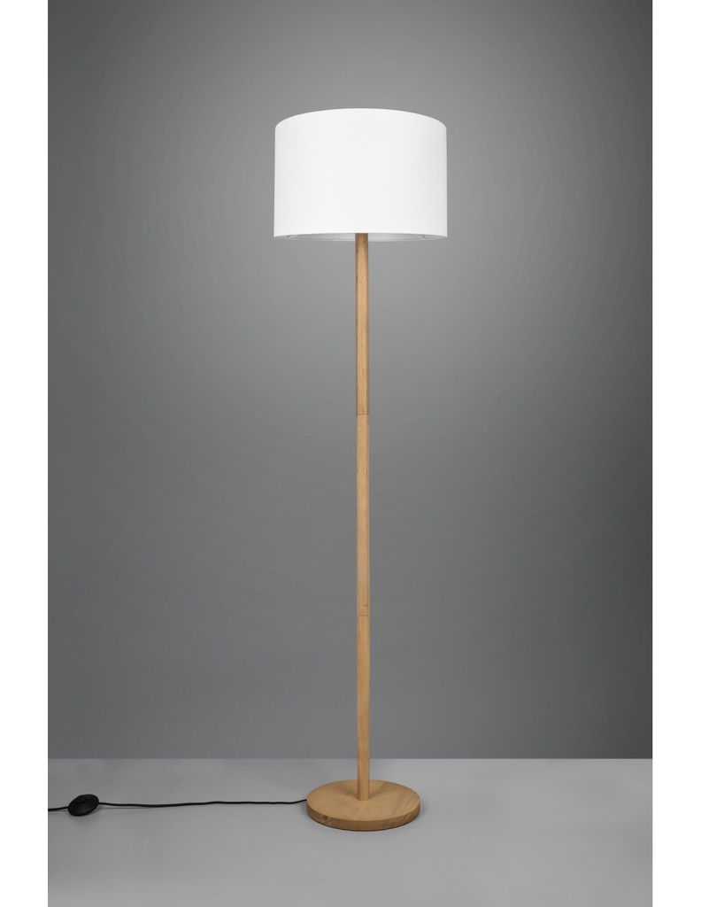 Elegante Piantana Korba Base Legno Paralume Bianco Trio Lighting