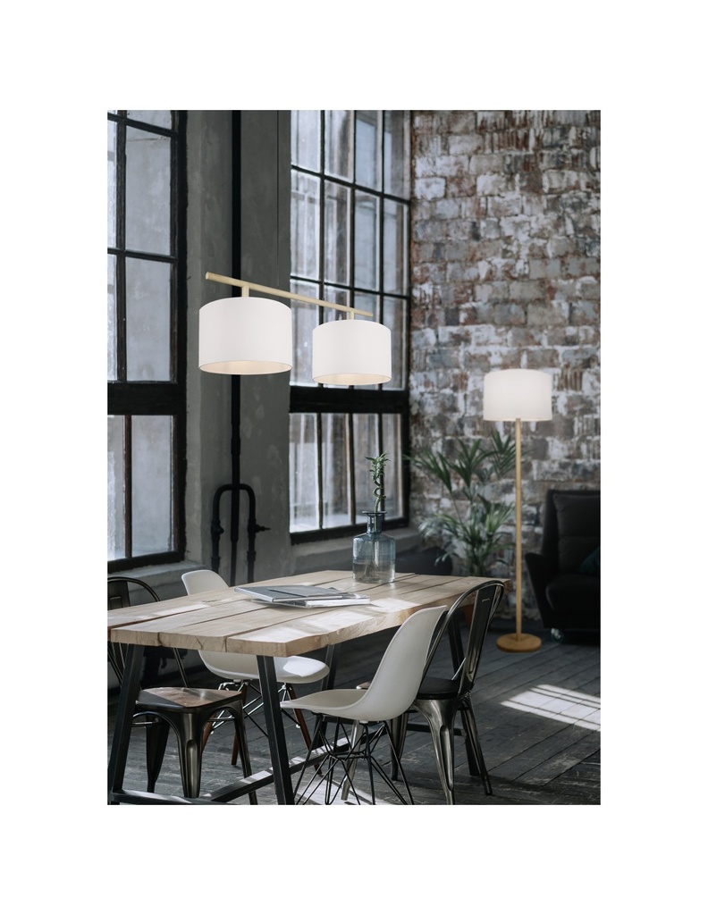 Elegante Piantana Korba Base Legno Paralume Bianco Trio Lighting