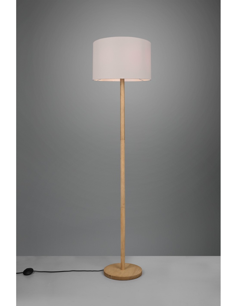 Elegante Piantana Korba Base Legno Paralume Bianco Trio Lighting
