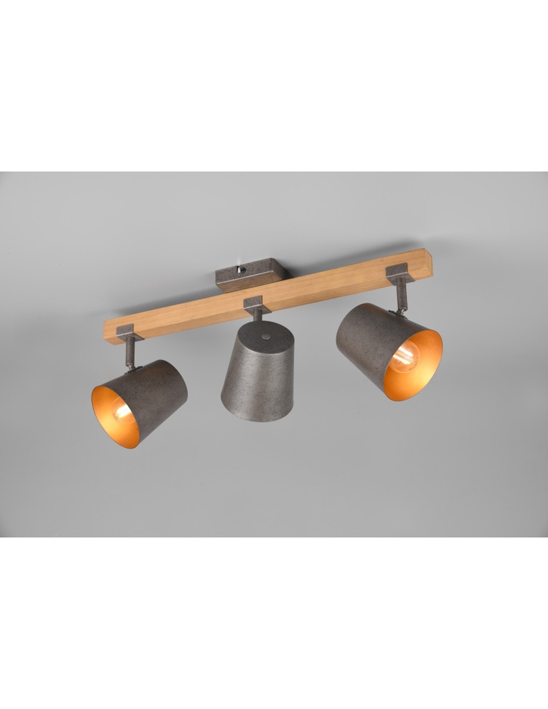 Faretto 3 Spot Orientabile Legno E Metallo Nichel Bell Trio Lighting