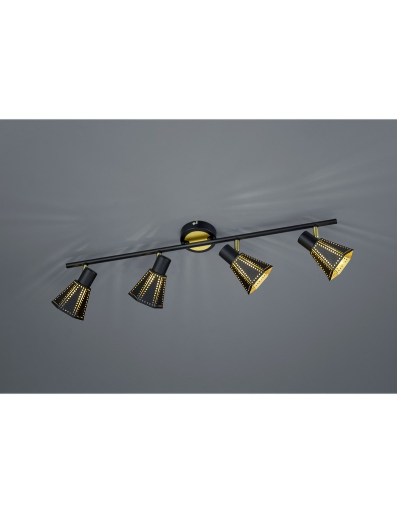 Faretto Houston Nero-Oro 4 Spot A Cono Forati L69 cm Trio Lighting
