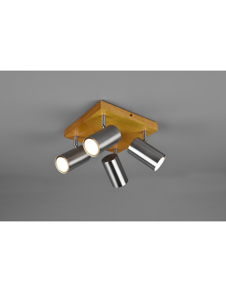 Faretto Marley 4 Spot GU10 Nichel E Legno 22x22 cm Trio Lighting