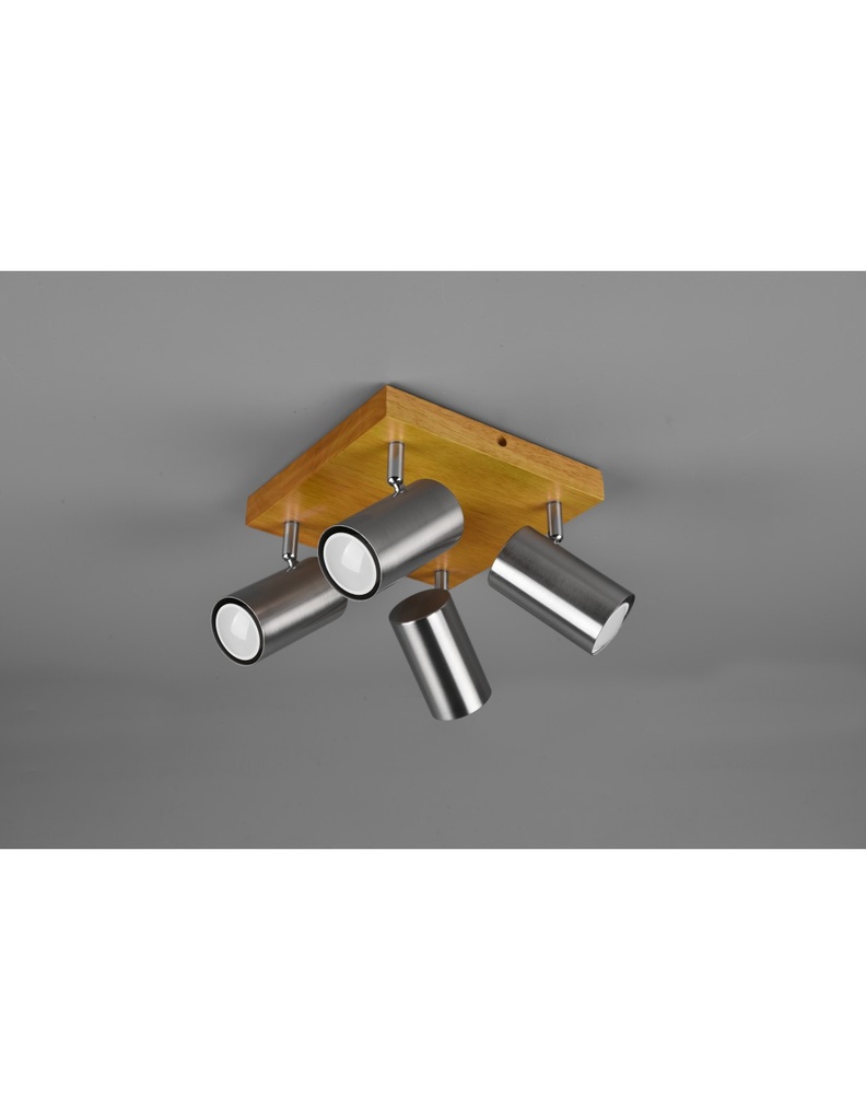 Faretto Marley 4 Spot GU10 Nichel E Legno 22x22 cm Trio Lighting