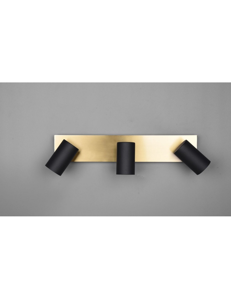 Faretto Marley Piastra Rettangolare Oro 3 Spot Cilindrici Neri Orientabili Trio Lighting