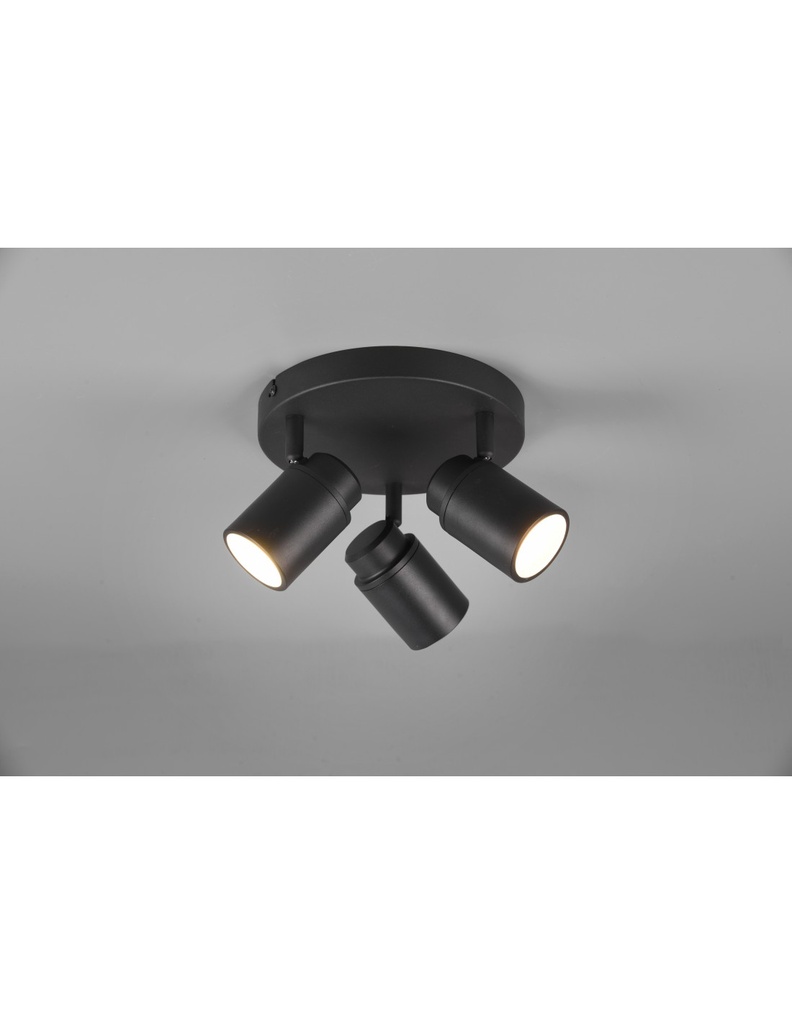 Faretto Rotondo 3 Spot Orientabili Metallo Nero Angelo Trio Lighting