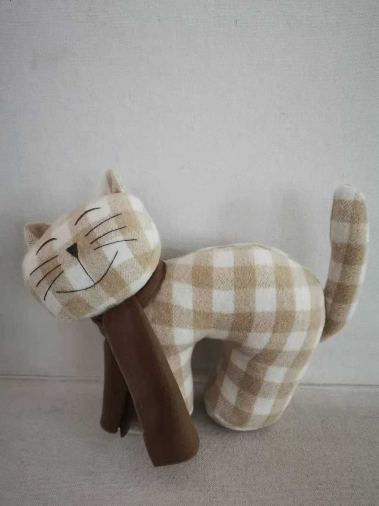 Fermaporta tessuto gatto quadretti crema cm 30x6h26