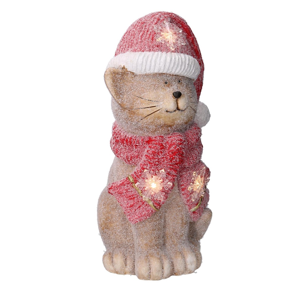 Gatto resina led cappello rosso cm19,5x18,5h40