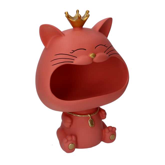 Gatto resina svuotatasche rosa cm 12x18h25