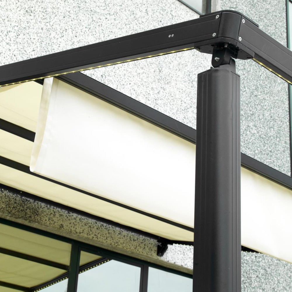 Gazebo NEBRASKA a pergola in alluminio nero con telo elettrico h250 cm