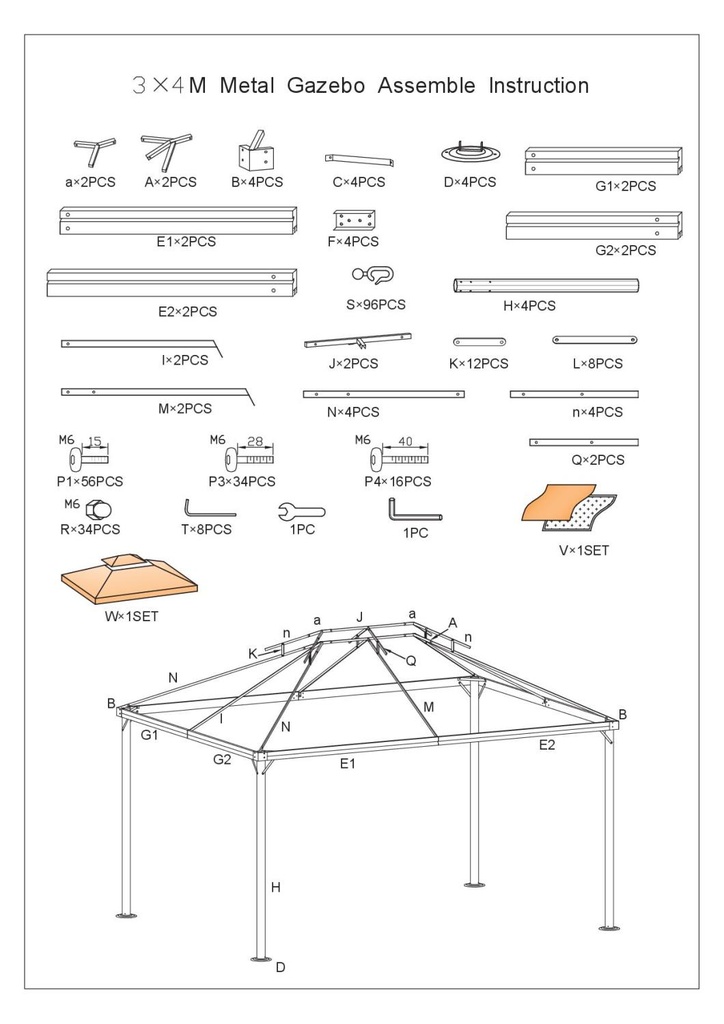 Gazebo lusso 3x4m con zanzarieta e telo 400g/m2