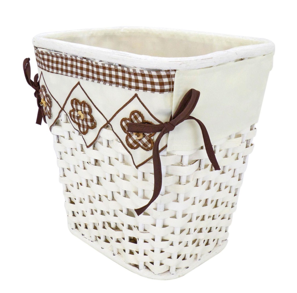 Single white rattan paper bin with brown squared lining ret cm25xh25x20