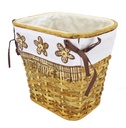 Rectangular walnut rattan paper bin with brown flowers lining cm25x20h25