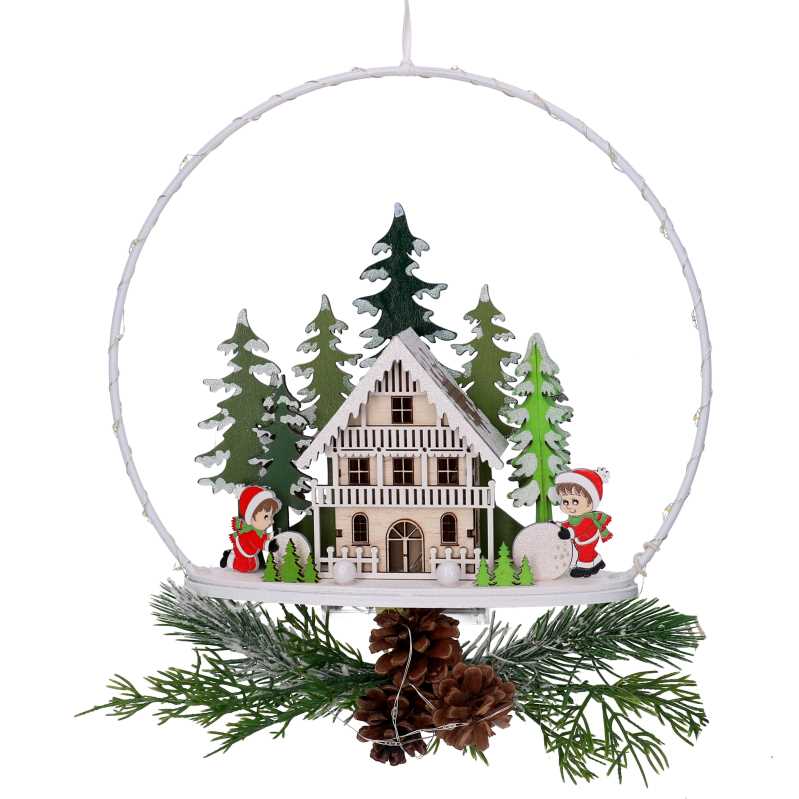 Ghirlanda metallo led con casetta bianco cm25x7x47,5