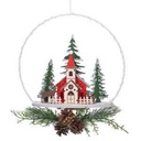 Ghirlanda metallo led con chiesa rosso cm25x7x47,5