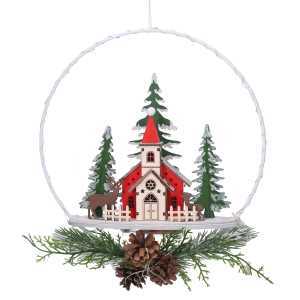 Ghirlanda metallo led con chiesa rosso cm25x7x47,5