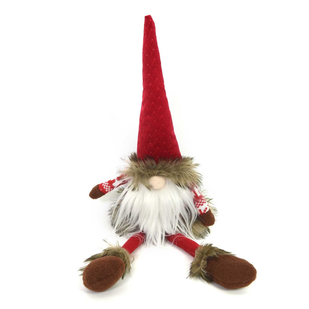 Fabric gnome sitting with red led cm15x11h55