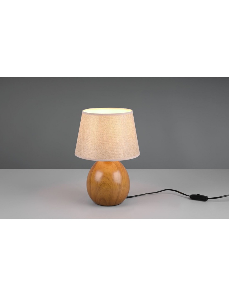Grande Lume Tavolo Base Effetto Legno Paralume Tessuto Beige Luxor Trio Lighting