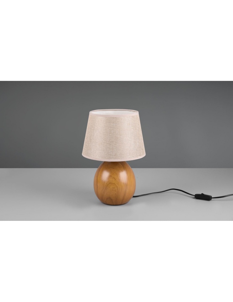 Grande Lume Tavolo Base Effetto Legno Paralume Tessuto Beige Luxor Trio Lighting