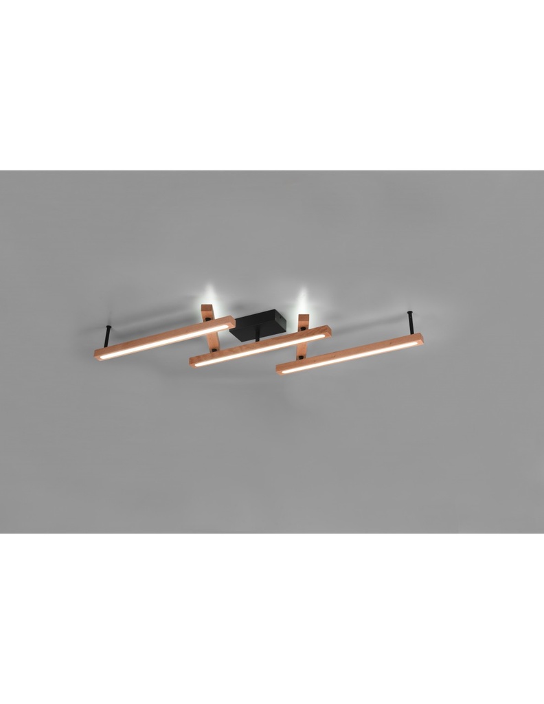 Grande Plafoniera Bacchette Legno Orientabili Vintage Doppio Led Bellari Trio Lighting