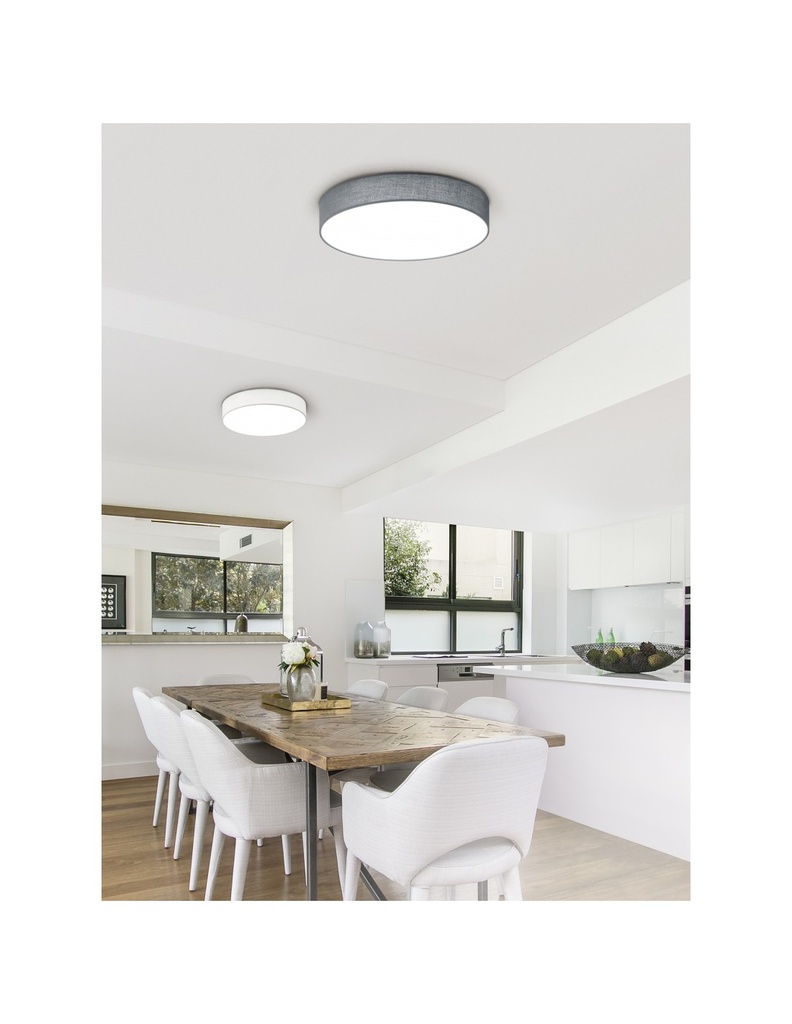 Grande Plafoniera Led Paralume Tessuto Grigio Lugano Ø75 cm Trio Lighting