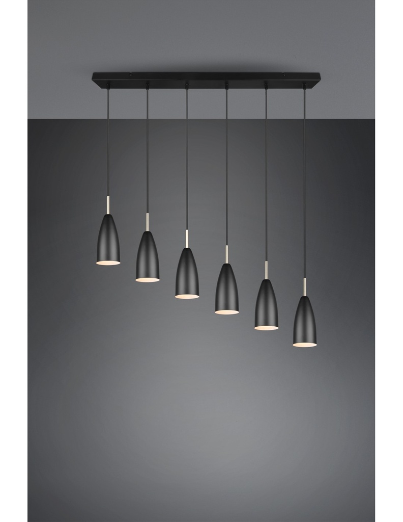 Grande Sospensione Lineare Isola Farin 6 Luci Nero Trio Lighting