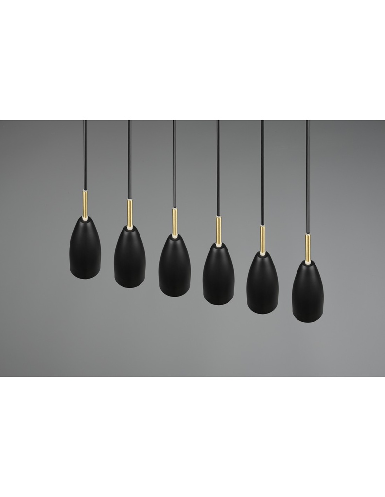 Grande Sospensione Lineare Isola Farin 6 Luci Nero Trio Lighting