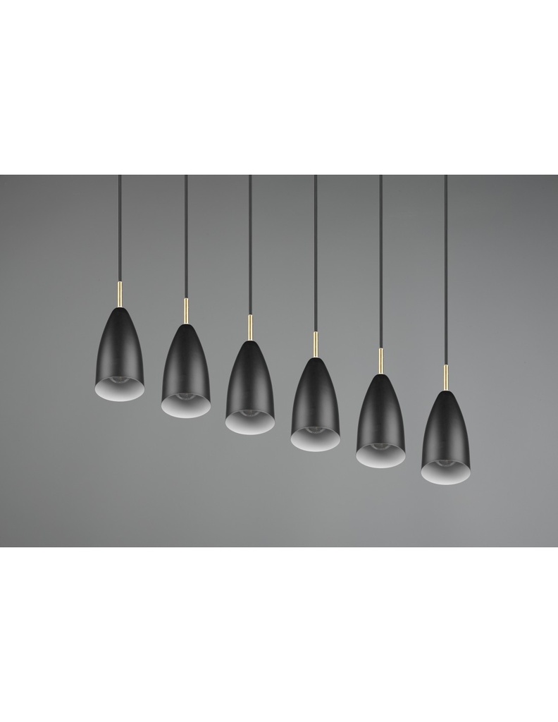 Grande Sospensione Lineare Isola Farin 6 Luci Nero Trio Lighting