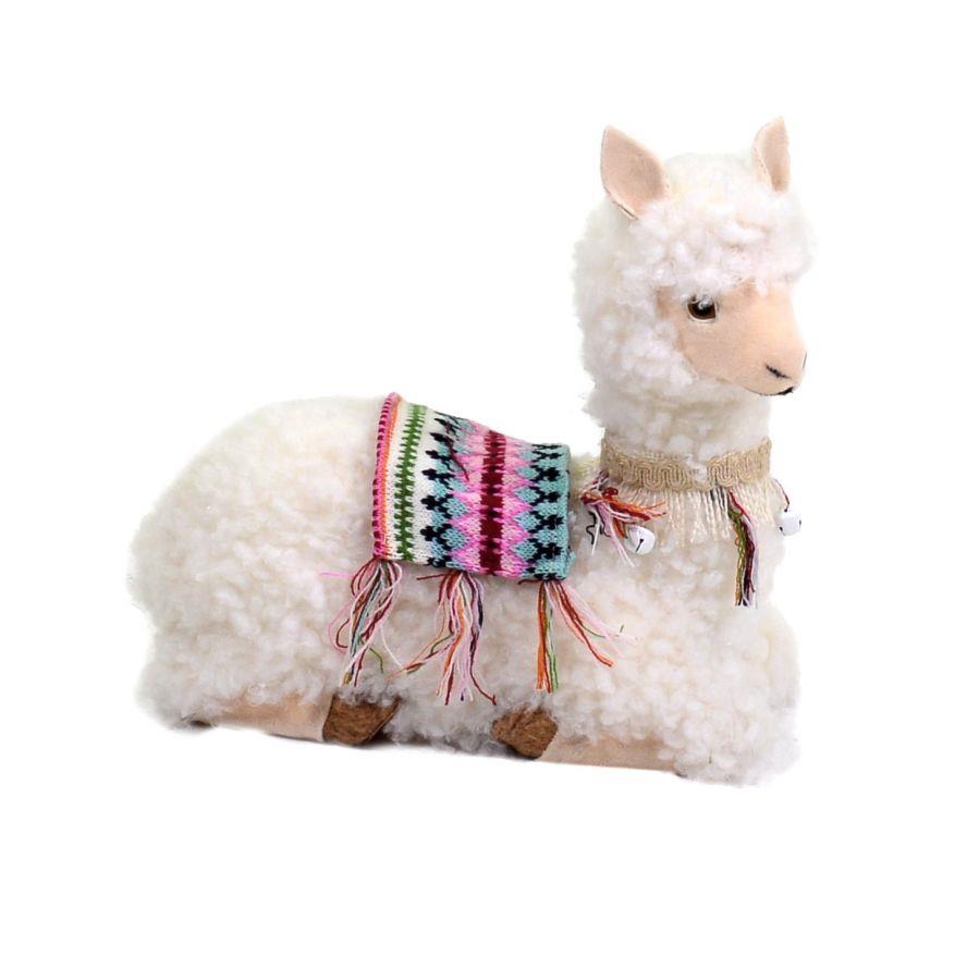 Lama bianco seduto con campanellini cm28x13h29