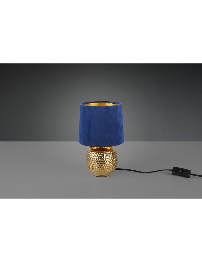 Lampada Comodino Sophia Ceramica Oro E Paralume Velluto Blu Trio Lighting
