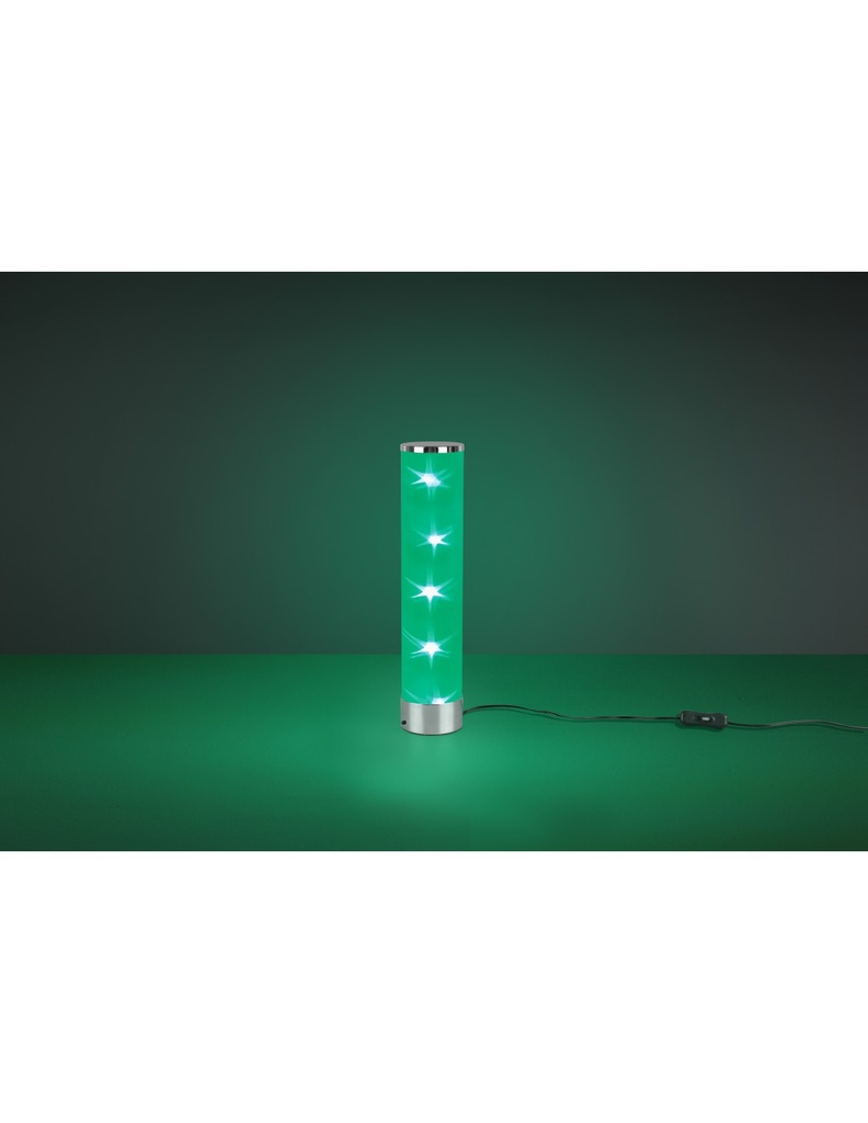 Lampada Da Tavolo Cilindro Led Rgb Rico Cromo Stoffa Microforata Con Smart Control Trio Lighting