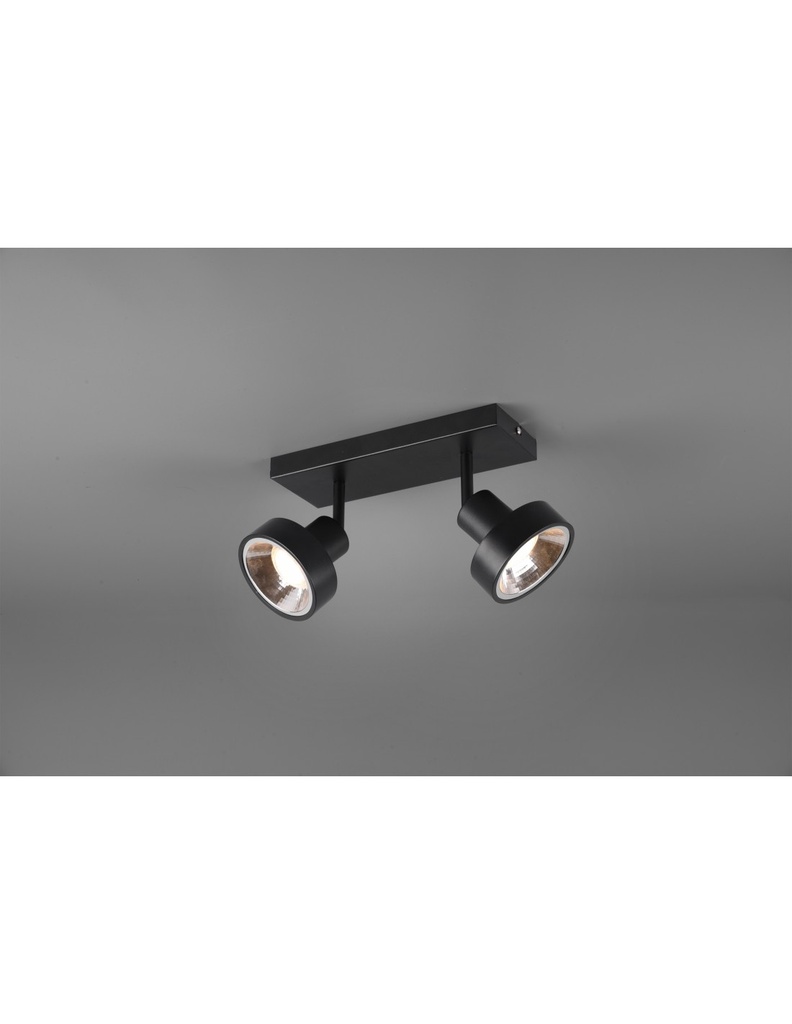 Lampada Piastra Rettangolare Soffitto 2 Spot GU10 Orientabili Leon Nero Trio Lighting
