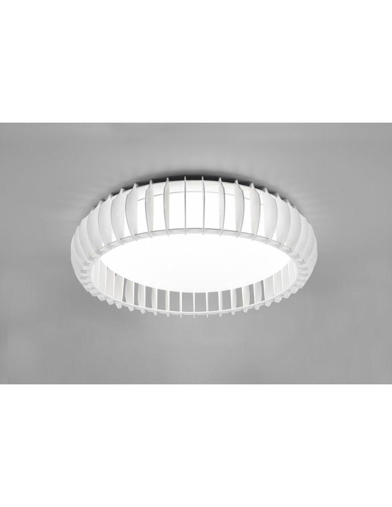 Lampada Rotonda Soffitto Legno Bianco Led 38w Dimmer Monte Trio Lighting