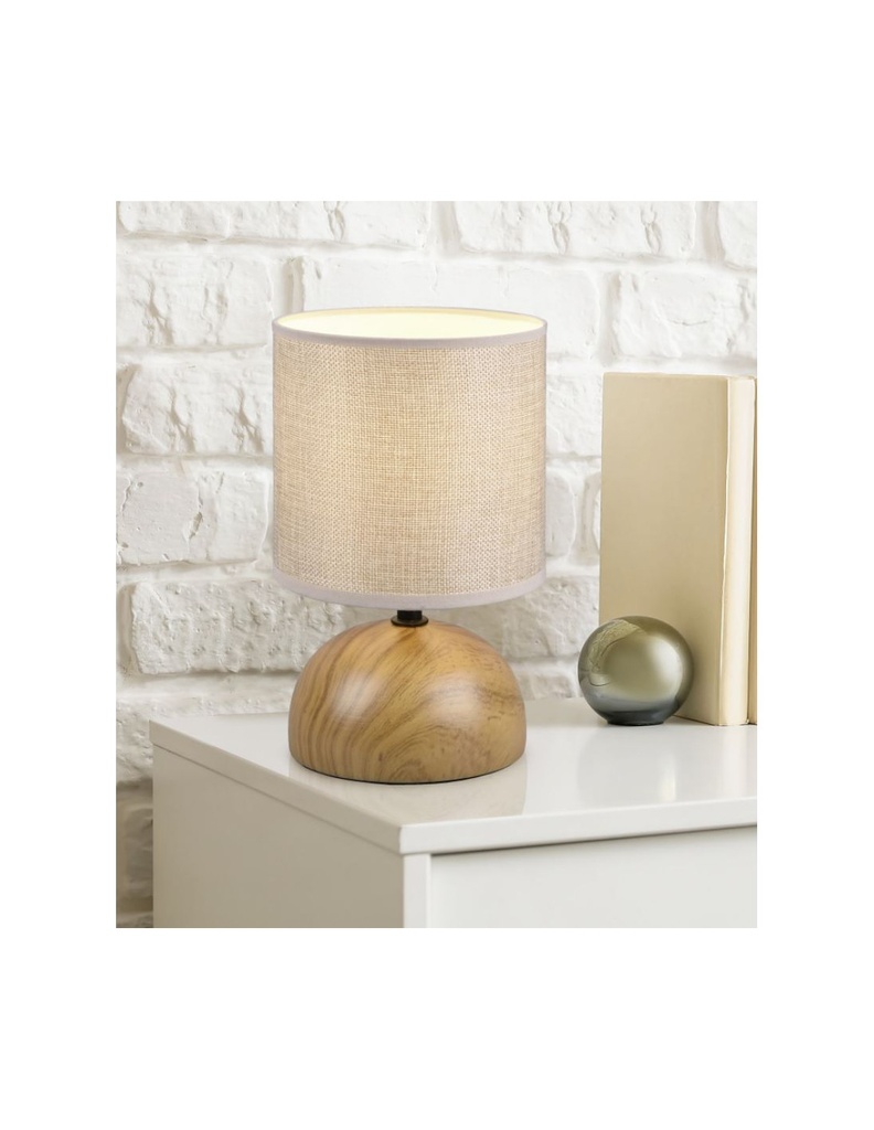 Lampada Tavolo Luci Base Mezza Sfera Effetto Legno Con Paralume Beige Trio Lighting