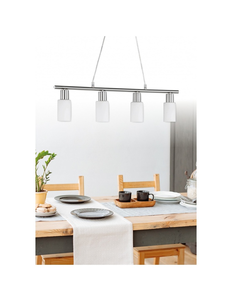 Lampada a Sospensione Moderna Nichel 4 Spot Vetro Bianco Mars Trio Lighting