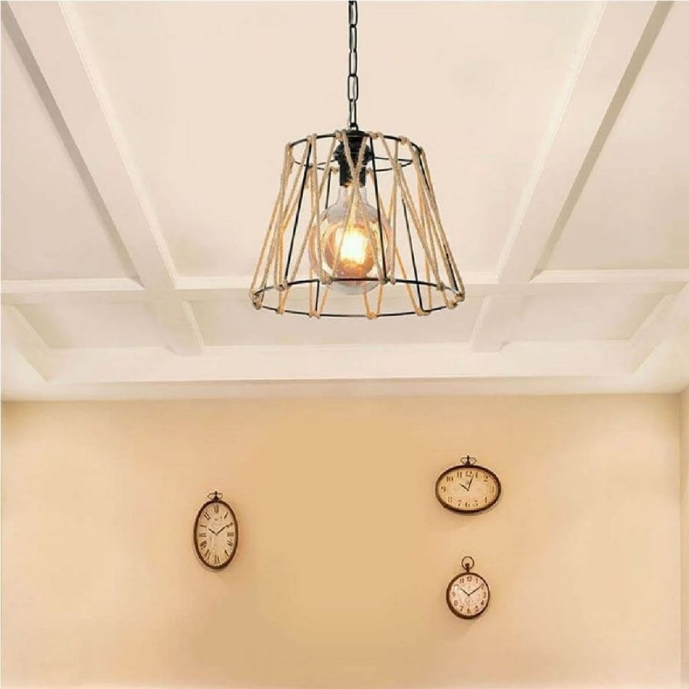 Lampada a sospensione Evren ASZ0881 metallo nero e corda