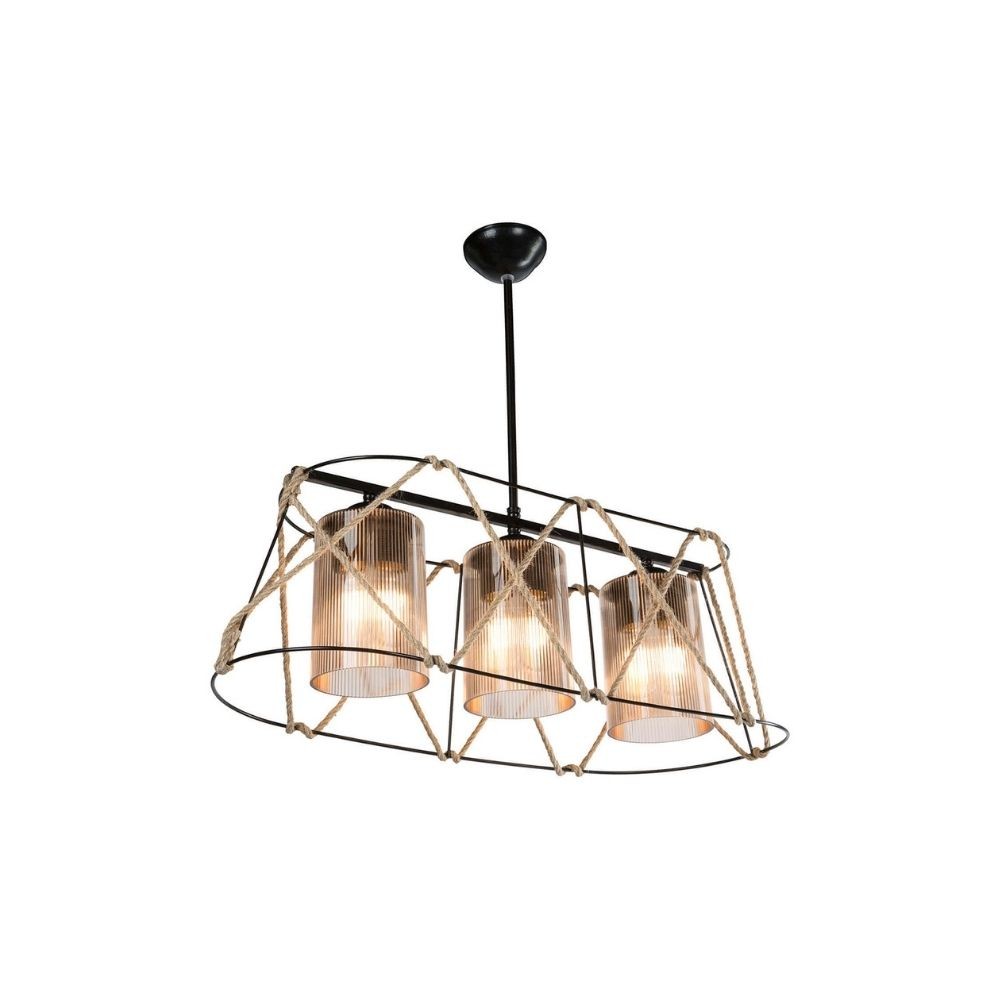 Lampada a sospensione Gezegen ASZ0986 3 luci metallo nero e corda