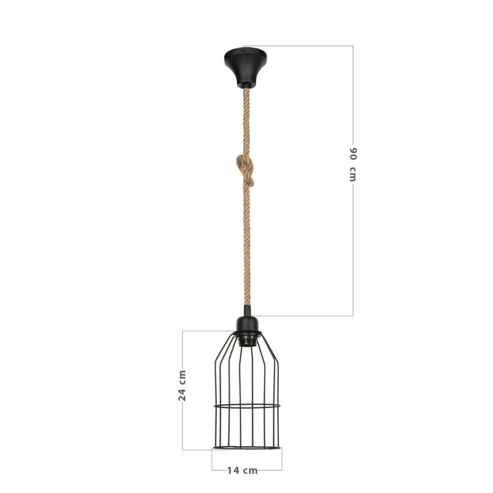 Lampada a sospensione Halat ASZ0549 in metallo nero e corda