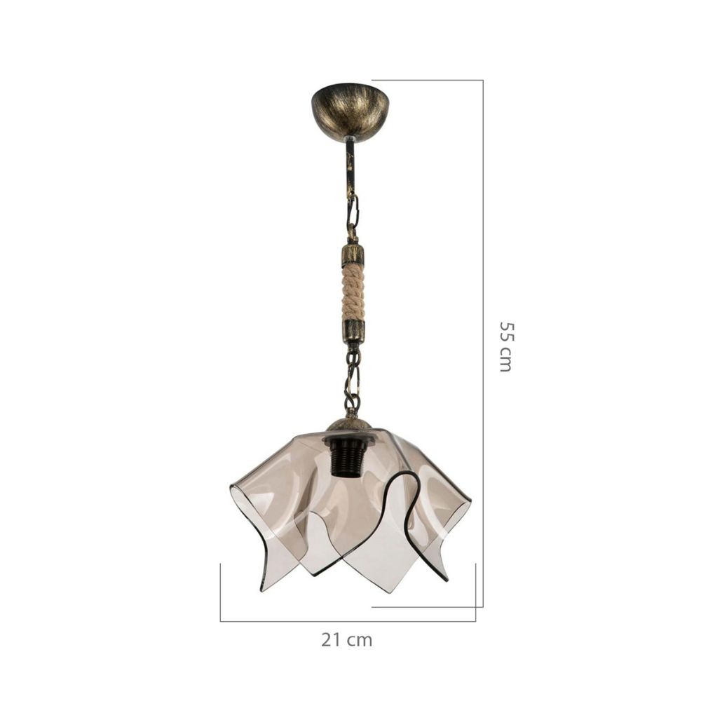 Lampada a sospensione Volga MDL3781 oro antichizzato e vetro fumè