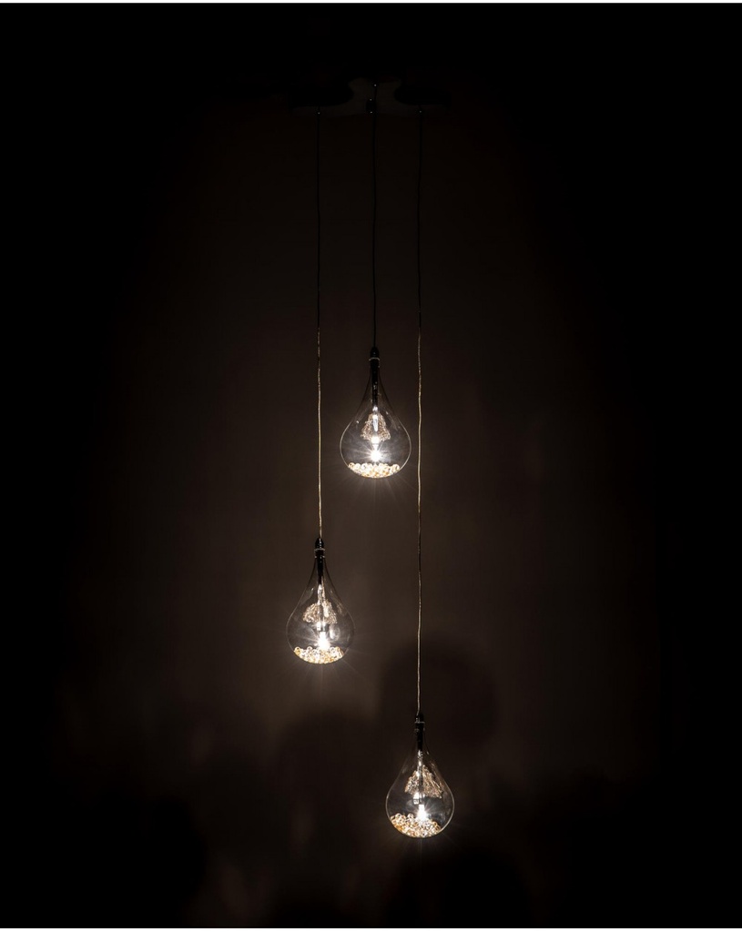 Lampada a sospensione in vetro e metallo rosa Perle STS