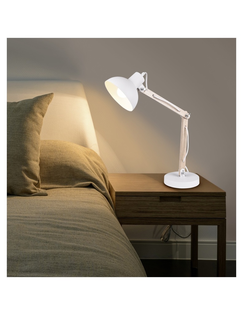 Lampada da Tavolo Kimi Legno E Paralume Bianco Trio Lighting