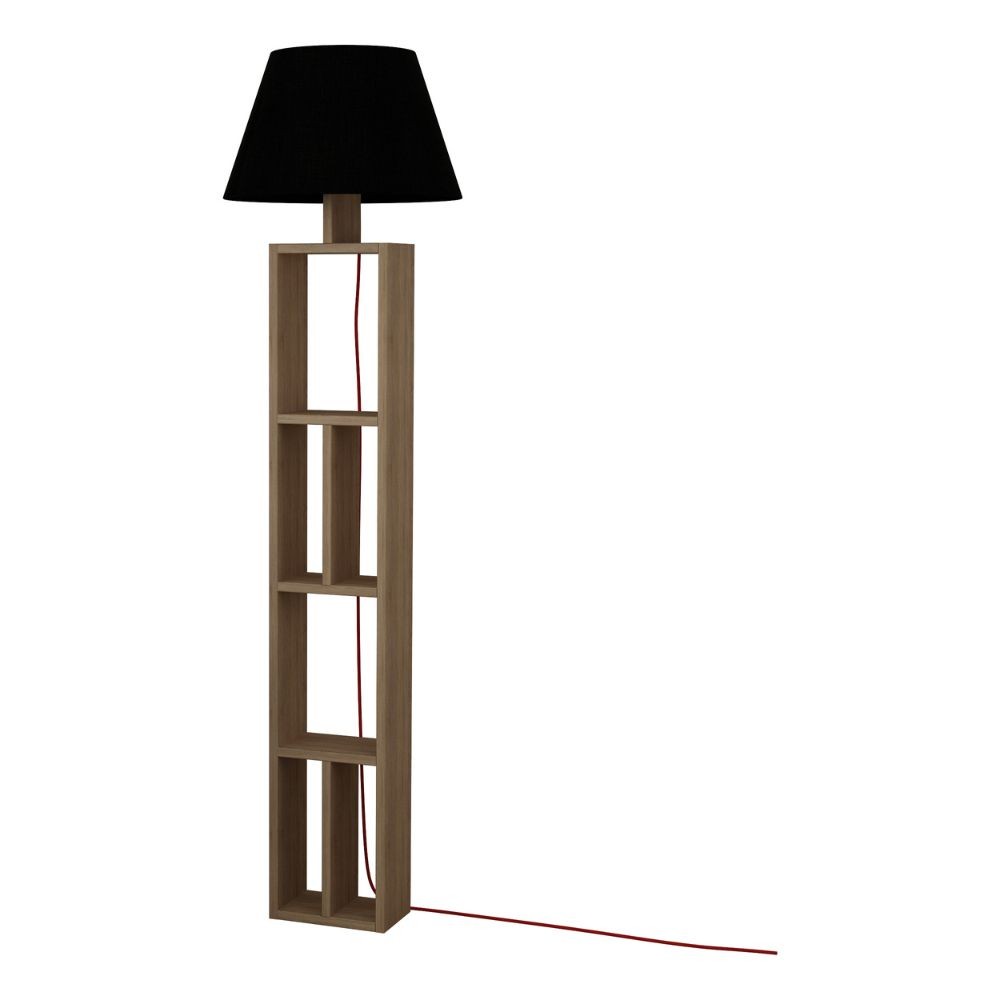 Lampada da Terra con Libreria Rovere e Parlume Nero 23,5x15x163,5 cm