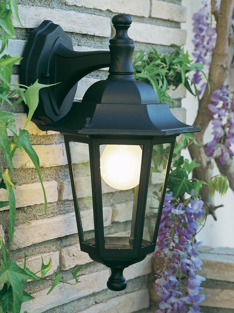 Lampada da esterno in alluminio pressofuso con diffusori in vetro trasparente - Altezza max 155mm - Potenza massima 60W nero