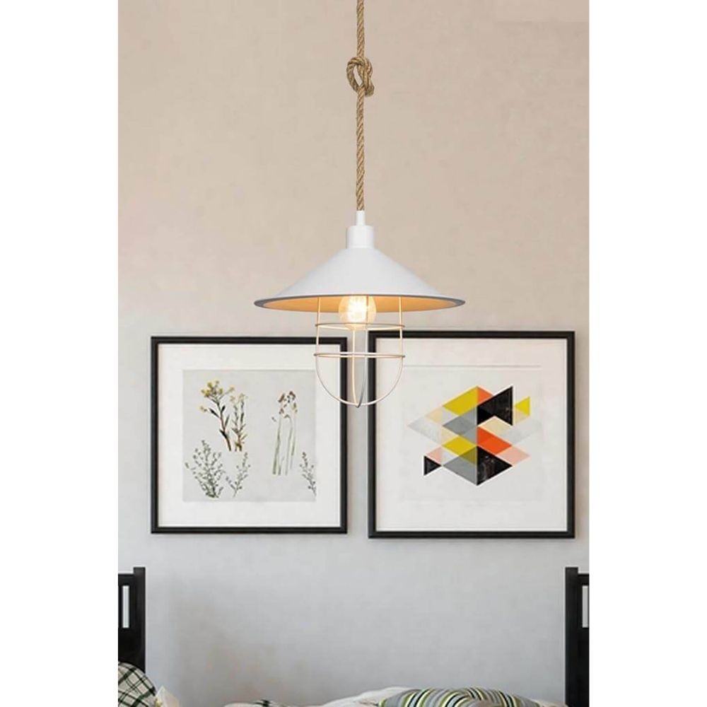 Lampada da soffitto Bulut ASZ0631 metallo bianco e corda iuta