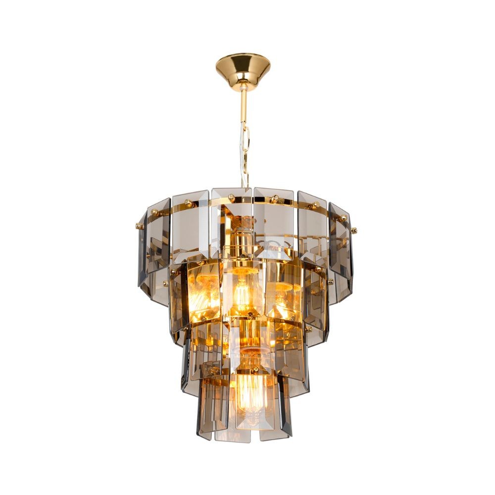 Lampada da soffitto a 4 luci Falez MDL3829 vetro fumè e oro