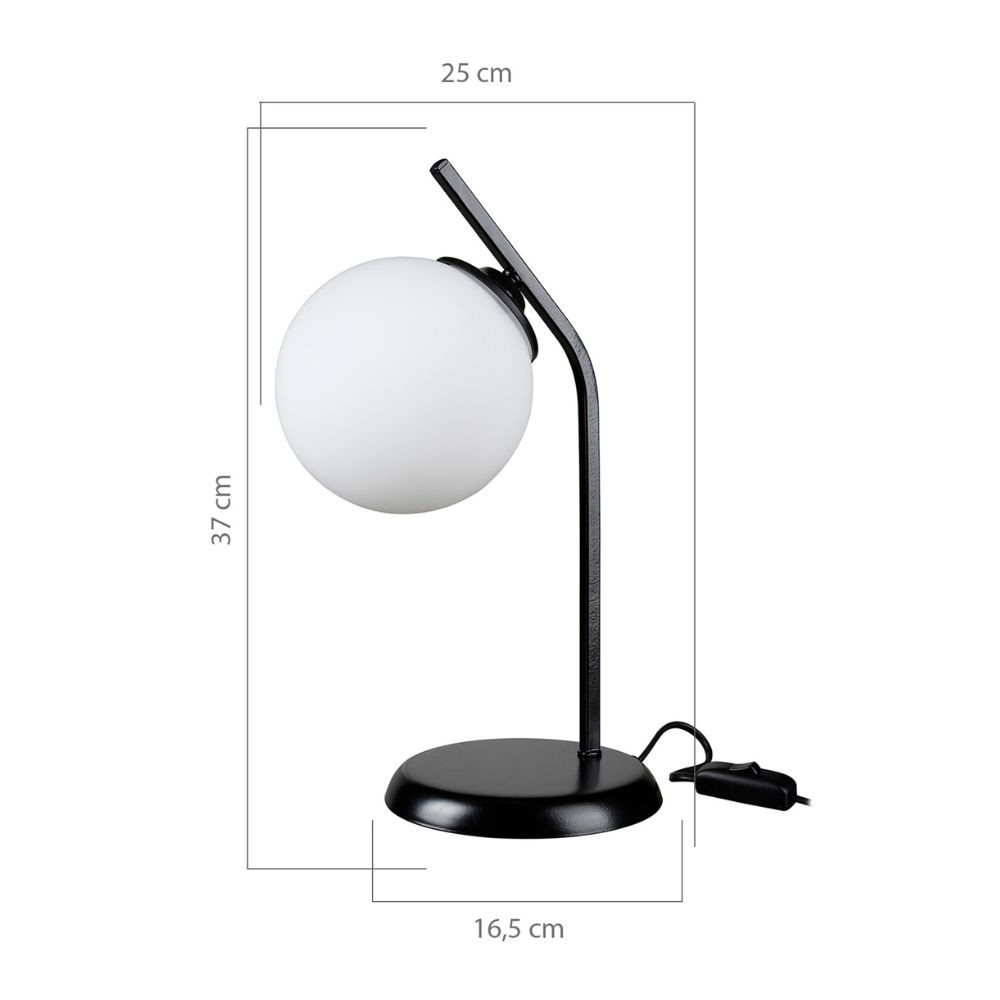 Lampada da tavolo Toren metallo nero e paralume a sfera in vetro ASZ1675